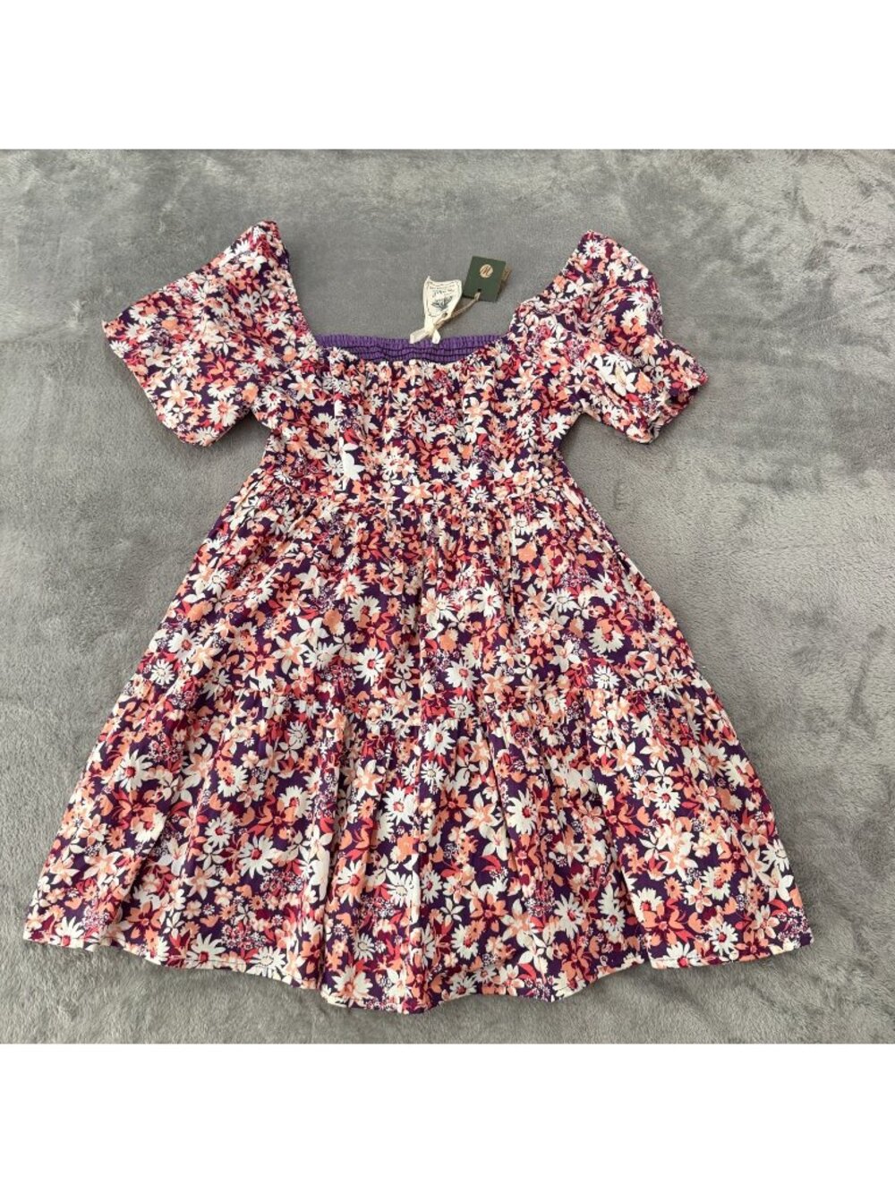 NWT Easel 100% Cotton Purple Floral Dress Womens SMALL Pockets